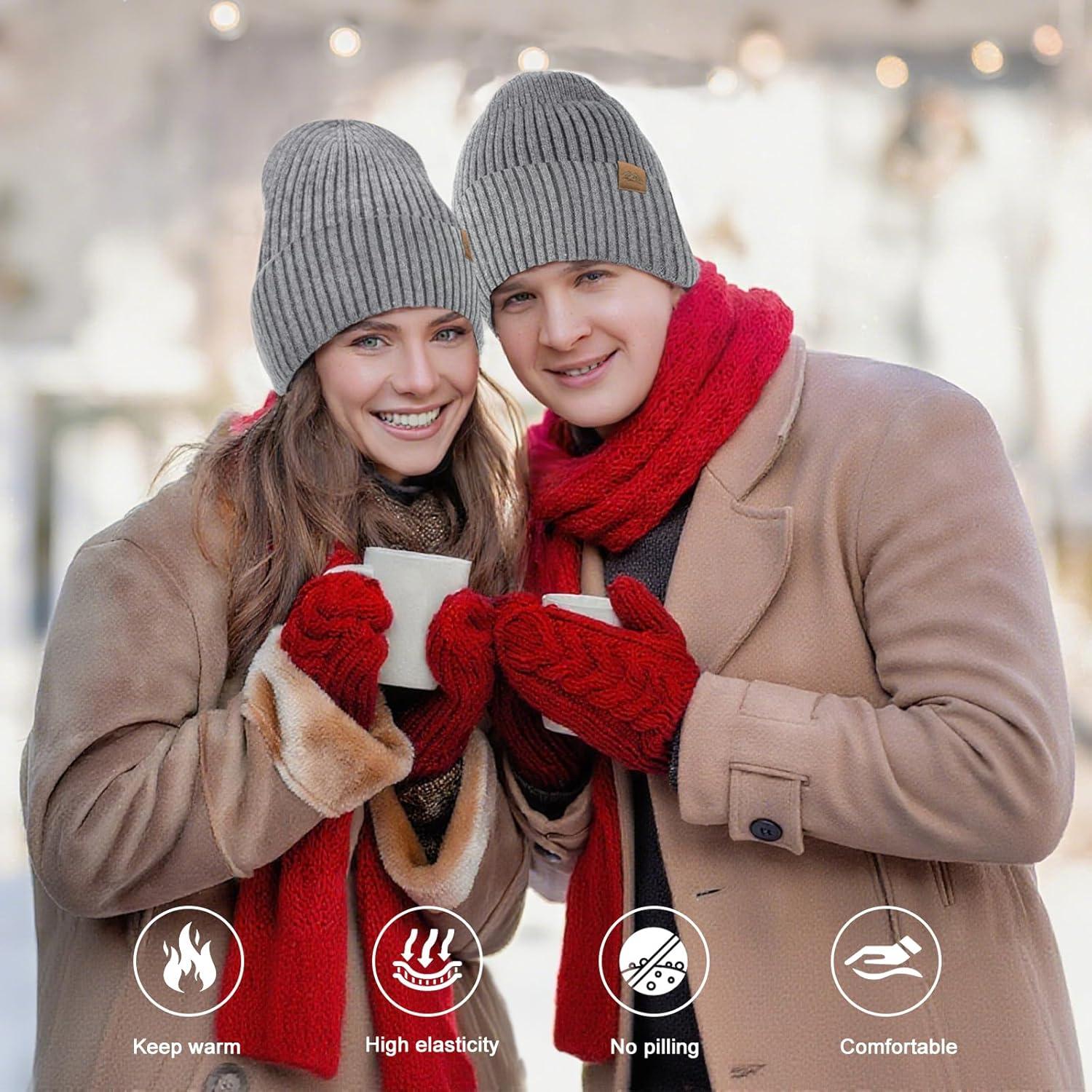 imageXXL Winter Beanie for Men Big Head Cuffed Stocking Cap Coral Fleece Lined Warm Knit Beanies HatsDark Grey