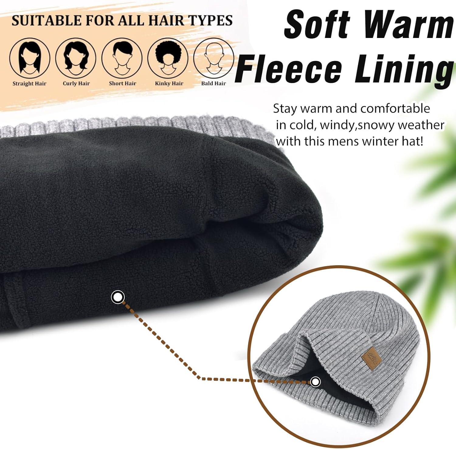 imageXXL Winter Beanie for Men Big Head Cuffed Stocking Cap Coral Fleece Lined Warm Knit Beanies HatsDark Grey