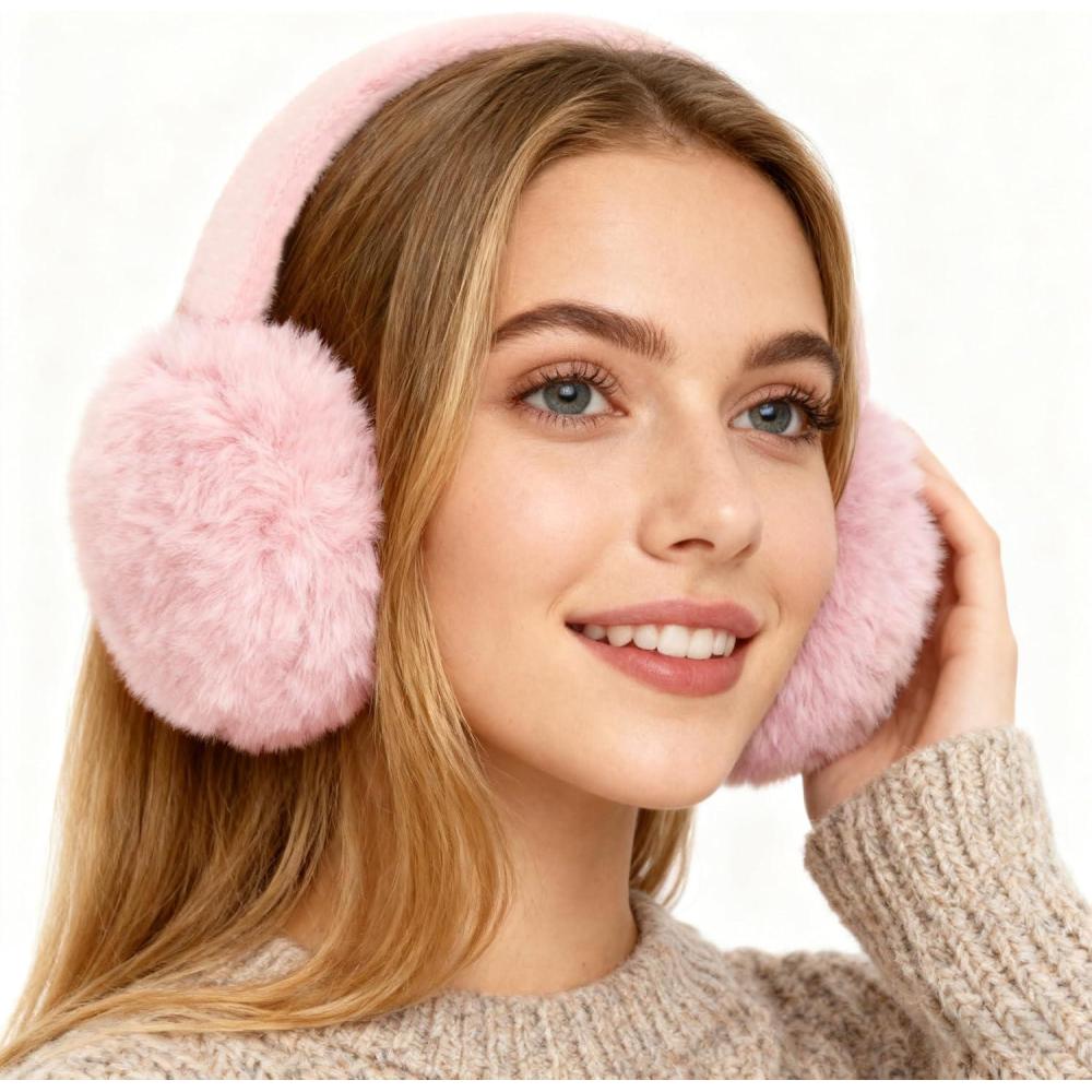 imageMei MACLEOD Girls Earmuffs Knit Winter Ear Muffs Gloves Set for Kids Boys Cold Weather Ear WarmerDpink Earmuff