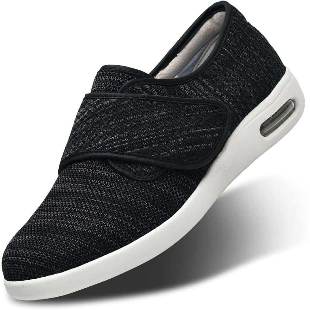 imageWomen Diabetic Shoes Extra Wide Width Breathable Mesh Adjustable Strap Outdoor Walking Sneakers  Support for Swollen Feet Arthritis ampamp EdemaBlack Blended Yarn