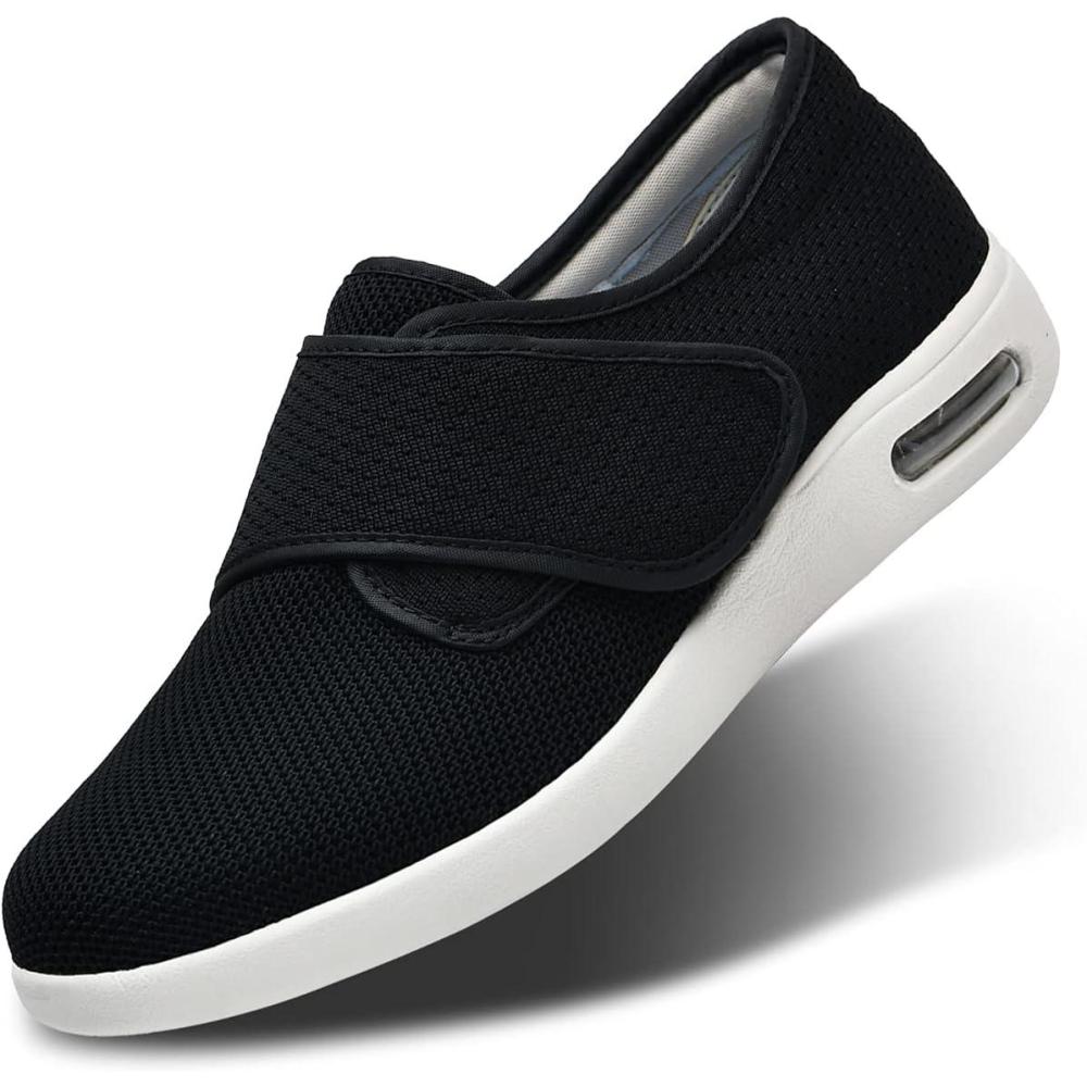 imageWomen Diabetic Shoes Extra Wide Width Breathable Mesh Adjustable Strap Outdoor Walking Sneakers  Support for Swollen Feet Arthritis ampamp EdemaBlack