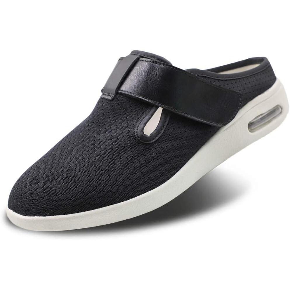 imageWomens Diabetic Slippers Extra Wide Width Walking Shoes with Adjustable Closures for Diabetic Edema Plantar Fasciitis Bunions Arthritis Swollen FeetBlack