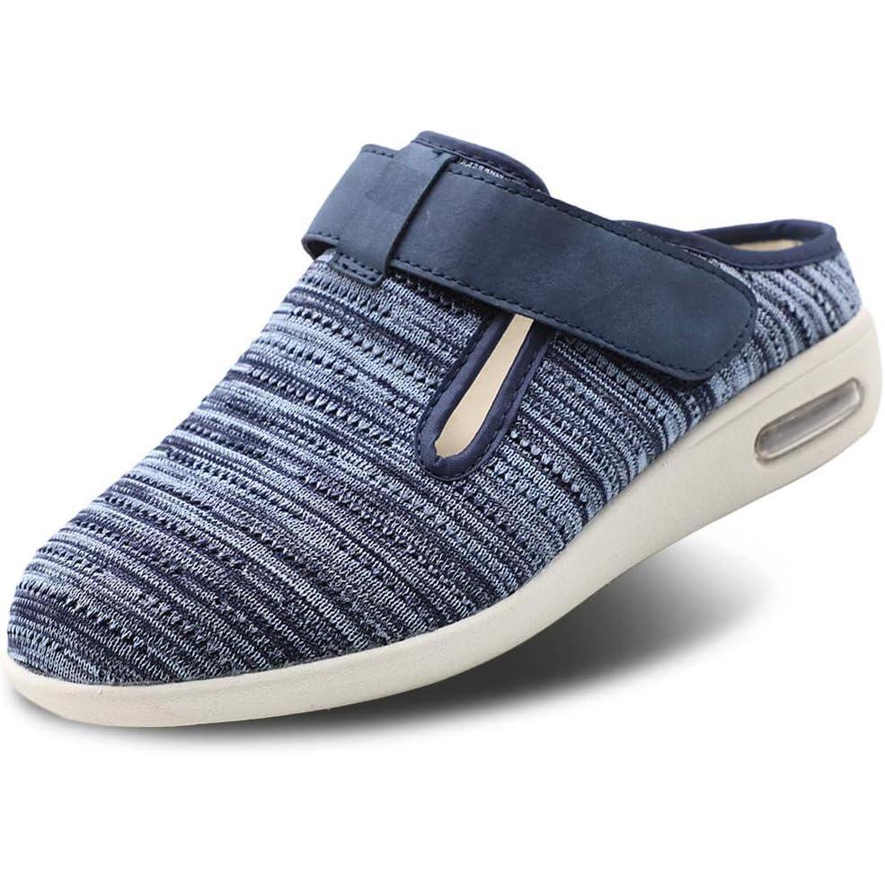imageWomens Diabetic Slippers Extra Wide Width Walking Shoes with Adjustable Closures for Diabetic Edema Plantar Fasciitis Bunions Arthritis Swollen FeetBlue Blended Yarn