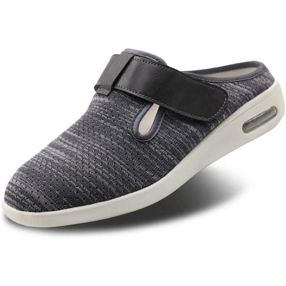 imageWomens Diabetic Slippers Extra Wide Width Walking Shoes with Adjustable Closures for Diabetic Edema Plantar Fasciitis Bunions Arthritis Swollen FeetGray Blended Yarn