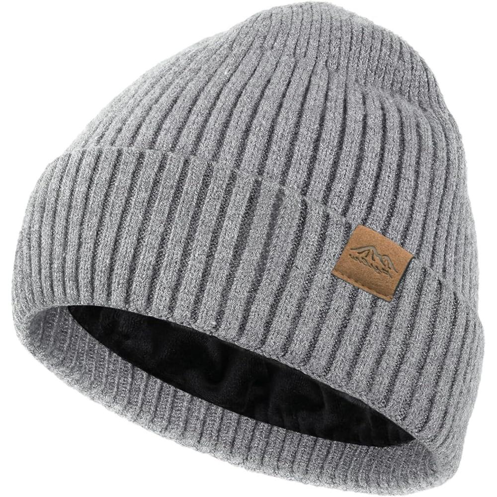 imageXXL Winter Beanie for Men Big Head Cuffed Stocking Cap Coral Fleece Lined Warm Knit Beanies HatsDark Grey