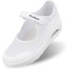 imageWomen Diabetic Walking Shoes Air Cushion Breathable Mesh Slip on Walking Sneakers Adjustable Strap Mesh Mary Jane Shoes Working Nurse Shoes for Edema ArthritisWhite