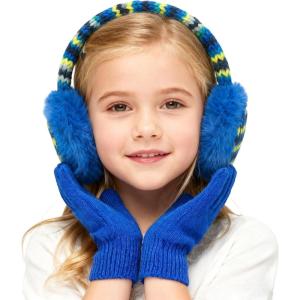 Mei MACLEOD Girls Earmuffs Knit Winter Ear Muffs Gloves Set for Kids Boys Cold Weather Ear Warmer(A-blue (Earmuff Gloves Set))
