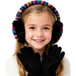 Mei MACLEOD Girls Earmuffs Knit Winter Ear Muffs Gloves Set for Kids Boys Cold Weather Ear Warmer(A-dark Blue (Earmuff Gloves Set))
