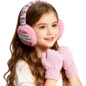 Mei MACLEOD Girls Earmuffs Knit Winter Ear Muffs Gloves Set for Kids Boys Cold Weather Ear Warmer(A-light Pink (Earmuff Gloves Set))