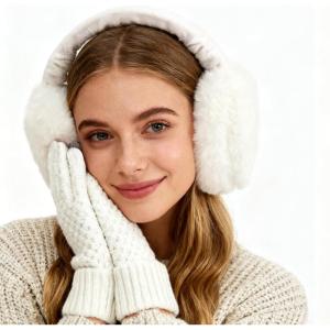 Mei MACLEOD Girls Earmuffs Knit Winter Ear Muffs Gloves Set for Kids Boys Cold Weather Ear Warmer(D-white (Earmuff Gloves Set))