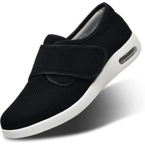 Women Diabetic Shoes, Extra Wide Width Breathable Mesh Adjustable Strap Outdoor Walking Sneakers – Support for Swollen Feet, Arthritis & Edema(Black)