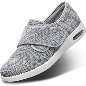 Women Diabetic Shoes, Extra Wide Width Breathable Mesh Adjustable Strap Outdoor Walking Sneakers – Support for Swollen Feet, Arthritis & Edema(Light Gray Blended Yarn)