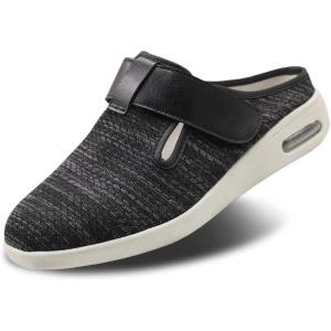 Women’s Diabetic Slippers Extra Wide Width Walking Shoes with Adjustable Closures for Diabetic Edema Plantar Fasciitis Bunions Arthritis Swollen Feet(Black Blended Yarn)