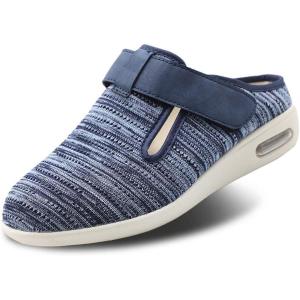 Women’s Diabetic Slippers Extra Wide Width Walking Shoes with Adjustable Closures for Diabetic Edema Plantar Fasciitis Bunions Arthritis Swollen Feet(Blue Blended Yarn)