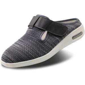 Women’s Diabetic Slippers Extra Wide Width Walking Shoes with Adjustable Closures for Diabetic Edema Plantar Fasciitis Bunions Arthritis Swollen Feet(Gray Blended Yarn)