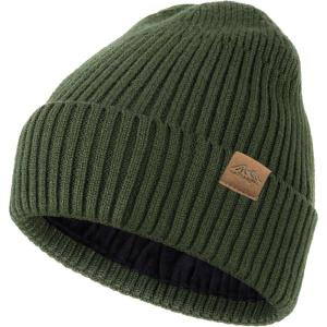 XXL Winter Beanie for Men Big Head, Cuffed Stocking Cap Coral Fleece Lined Warm Knit Beanies Hats(Olive)