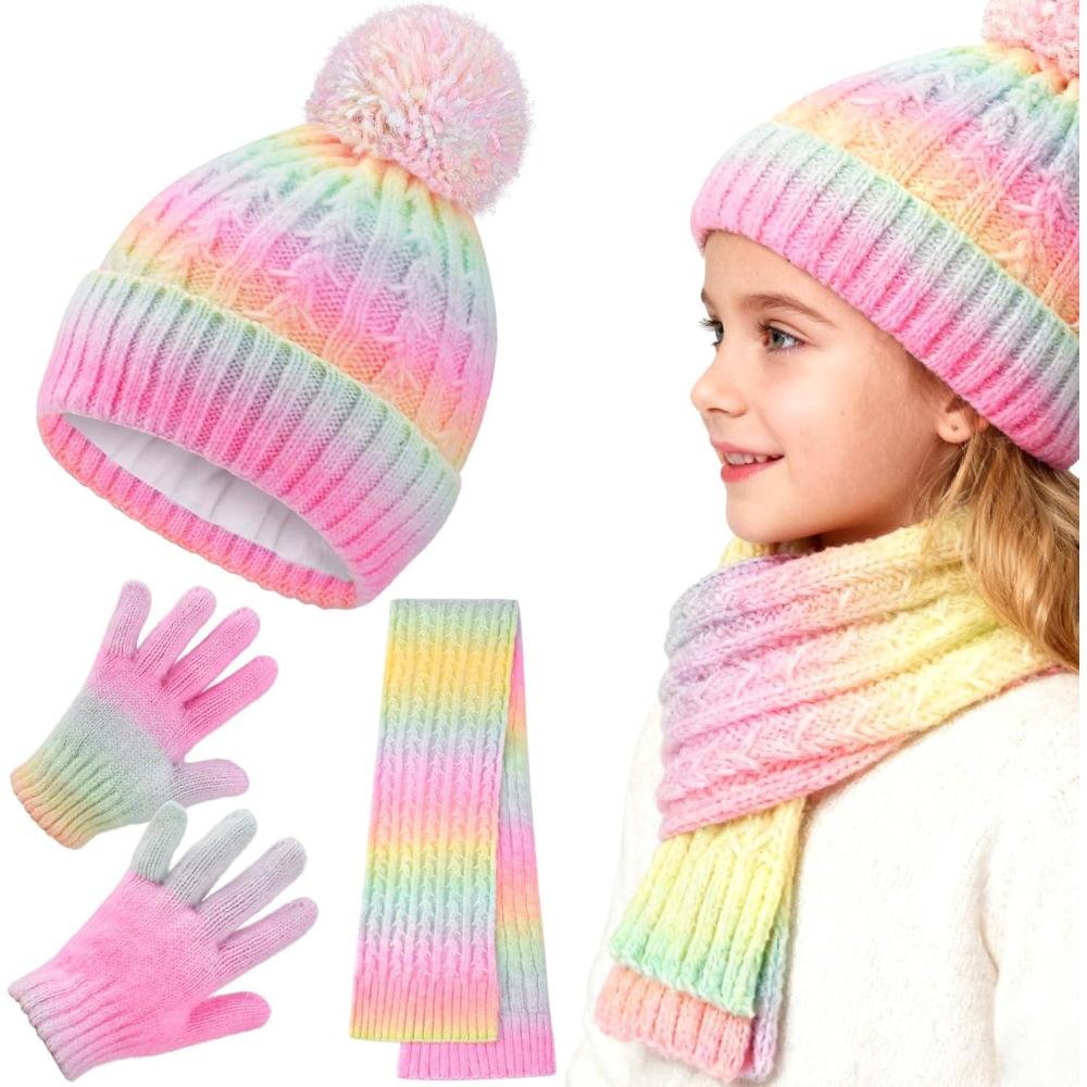 imageKids Winter Hat Scarf Gloves Set Toddler Beanie Hat Warm Fleece Lined Knit Beanies Cap for Boy Girl 214 YearsMulticolor733pcs