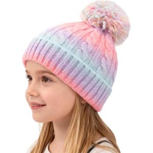 Kids Winter Hat Scarf Gloves Set, Toddler Beanie Hat Warm Fleece Lined Knit Beanies Cap for Boy Girl 2-14 Years(Multicolor-01(hat))