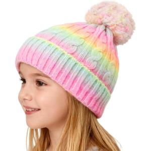 Kids Winter Hat Scarf Gloves Set, Toddler Beanie Hat Warm Fleece Lined Knit Beanies Cap for Boy Girl 2-14 Years(Multicolor-73(hat))
