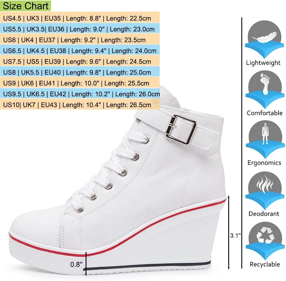 imageMei MACLEOD Wedge Heel Sneaker for Women High Heel Sneaker Side ZipperLace Up Canvas Shoes for Ladies College StudentsWhite