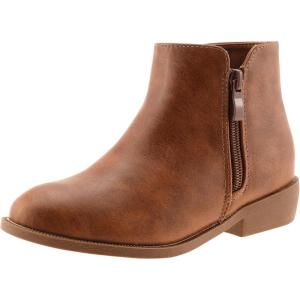 LseLom Girls Ankle Boots Low Heel Side Zipper Fall Winter Booties Outdoor Shoes for Little Kids/Big Kids(Brown a)