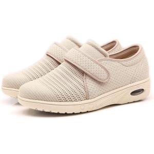 Mei MACLEOD Diabetic Shoes for Women Wide Width, Elderly Shoes for Pain Relief Swollen Feet Shoes for Diabetics Plantar Fasciitis(Beige)