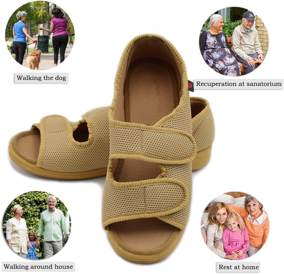 image:imageMei MACLEOD Womens Diabetic Slippers Open Toe Adjustable House Slippers for Swollen Feet Bunions Edema Wide Width Slip On Sandals for Elderly WomenApricot