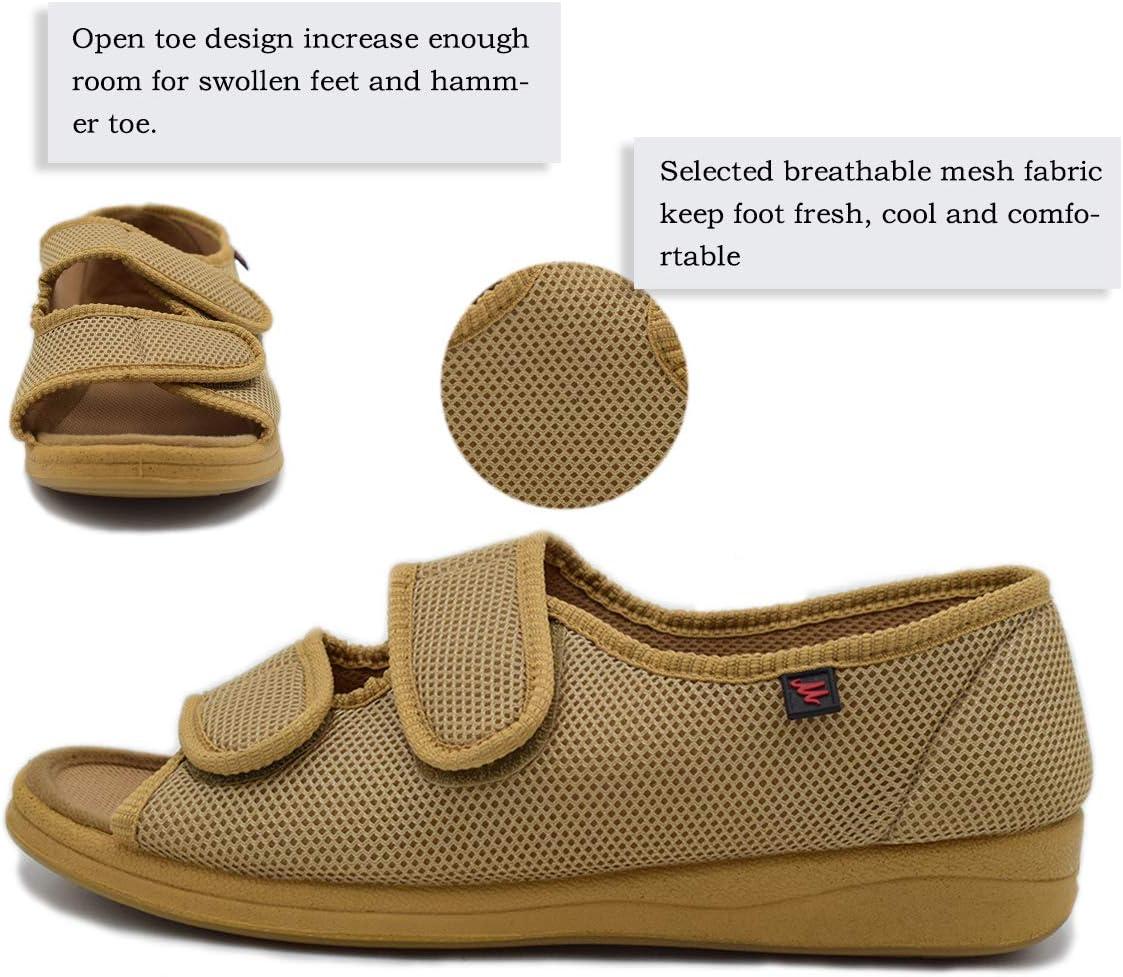 image:imageMei MACLEOD Womens Diabetic Slippers Open Toe Adjustable House Slippers for Swollen Feet Bunions Edema Wide Width Slip On Sandals for Elderly WomenApricot