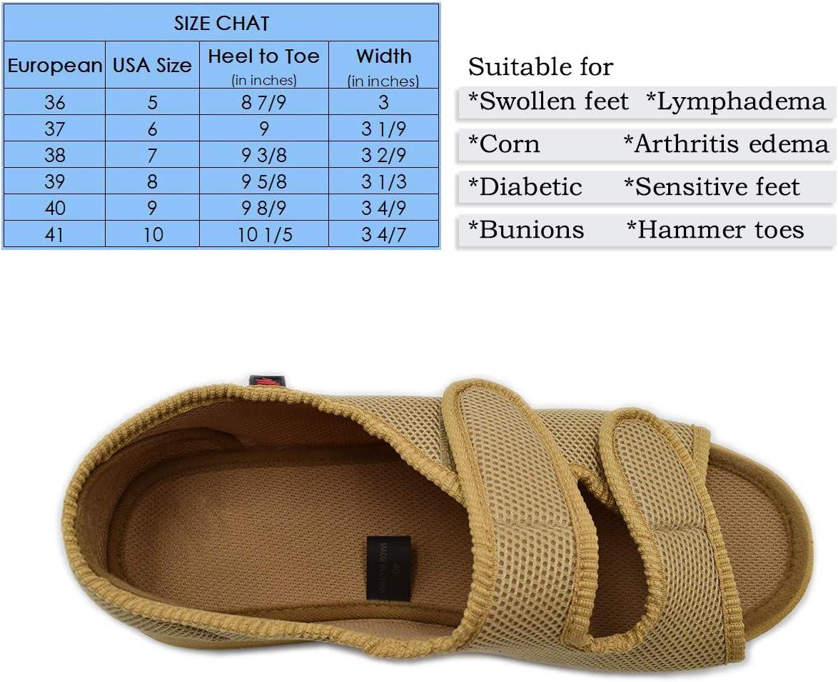 image:imageMei MACLEOD Womens Diabetic Slippers Open Toe Adjustable House Slippers for Swollen Feet Bunions Edema Wide Width Slip On Sandals for Elderly WomenApricot