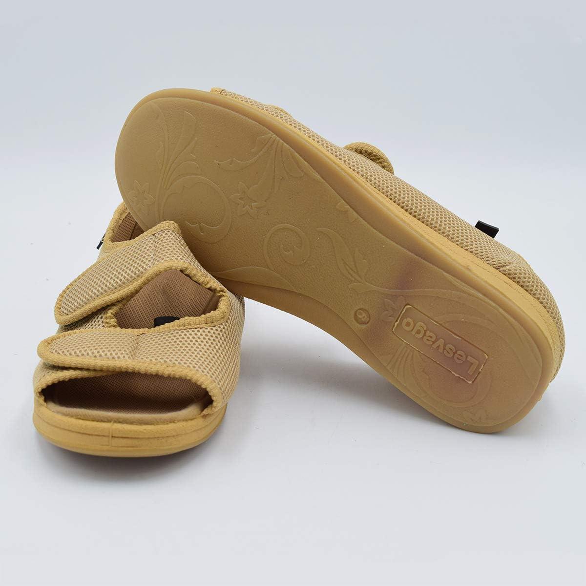 image:imageMei MACLEOD Womens Diabetic Slippers Open Toe Adjustable House Slippers for Swollen Feet Bunions Edema Wide Width Slip On Sandals for Elderly WomenApricot