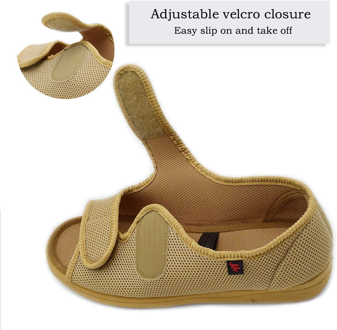 image:imageMei MACLEOD Womens Diabetic Slippers Open Toe Adjustable House Slippers for Swollen Feet Bunions Edema Wide Width Slip On Sandals for Elderly WomenApricot