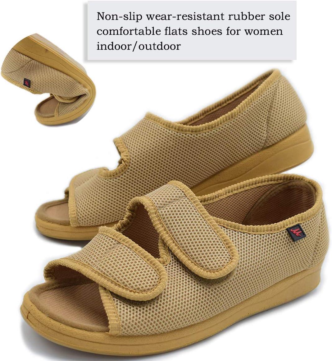 image:imageMei MACLEOD Womens Diabetic Slippers Open Toe Adjustable House Slippers for Swollen Feet Bunions Edema Wide Width Slip On Sandals for Elderly WomenApricot
