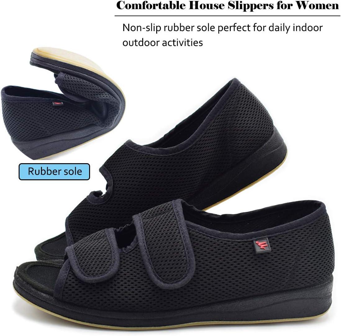 image:imageMei MACLEOD Womens Diabetic Slippers Open Toe Adjustable House Slippers for Swollen Feet Bunions Edema Wide Width Slip On Sandals for Elderly WomenBlack