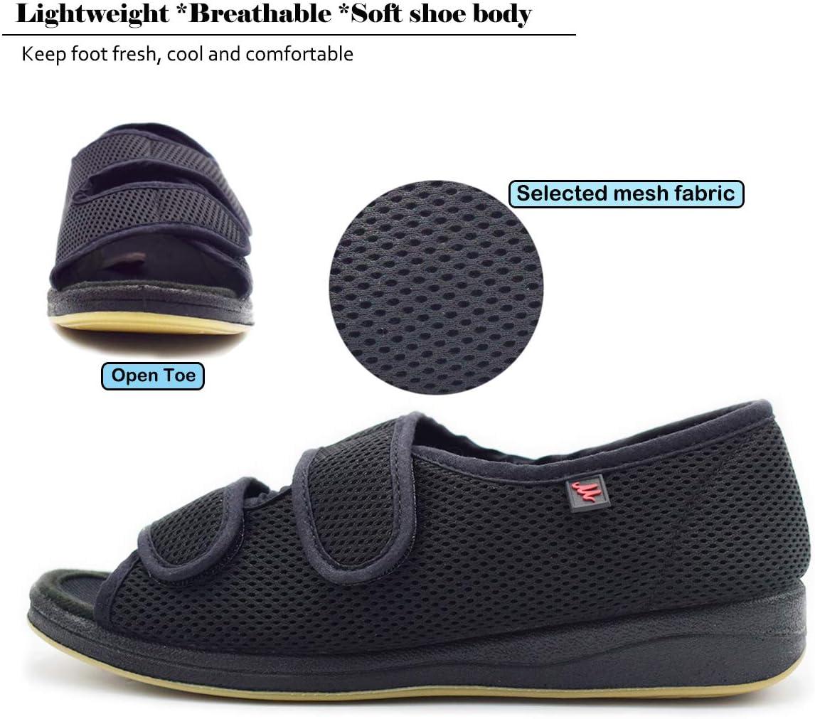 image:imageMei MACLEOD Womens Diabetic Slippers Open Toe Adjustable House Slippers for Swollen Feet Bunions Edema Wide Width Slip On Sandals for Elderly WomenBlack