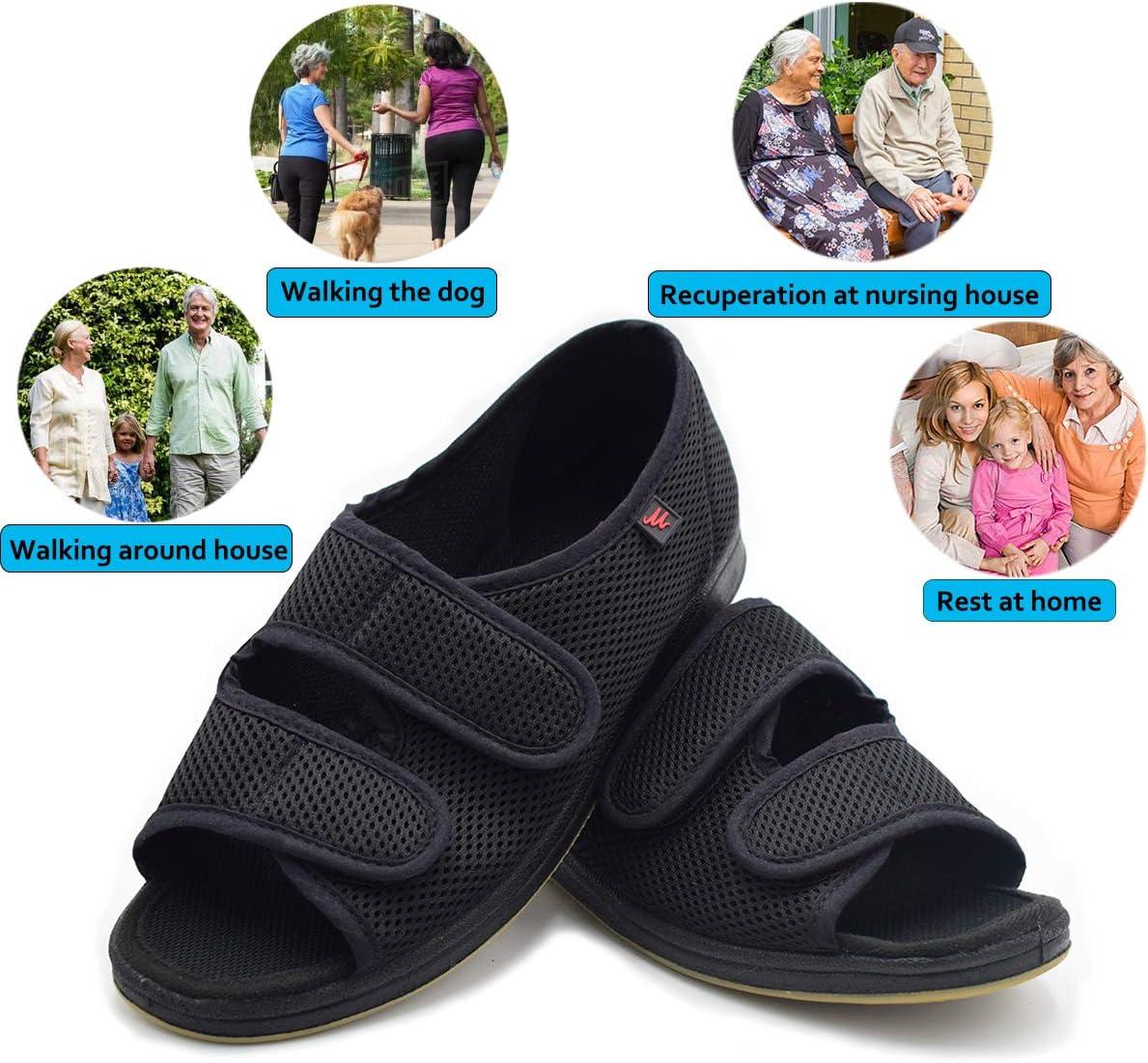 image:imageMei MACLEOD Womens Diabetic Slippers Open Toe Adjustable House Slippers for Swollen Feet Bunions Edema Wide Width Slip On Sandals for Elderly WomenBlack
