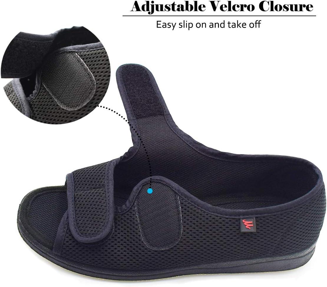 image:imageMei MACLEOD Womens Diabetic Slippers Open Toe Adjustable House Slippers for Swollen Feet Bunions Edema Wide Width Slip On Sandals for Elderly WomenBlack