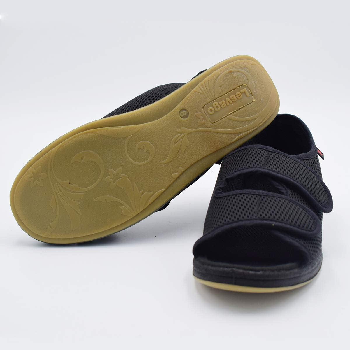 image:imageMei MACLEOD Womens Diabetic Slippers Open Toe Adjustable House Slippers for Swollen Feet Bunions Edema Wide Width Slip On Sandals for Elderly WomenBlack