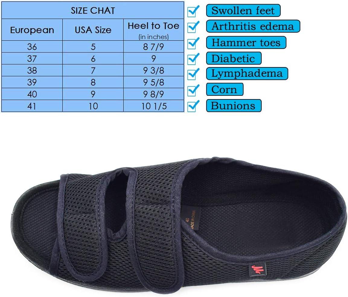 image:imageMei MACLEOD Womens Diabetic Slippers Open Toe Adjustable House Slippers for Swollen Feet Bunions Edema Wide Width Slip On Sandals for Elderly WomenBlack