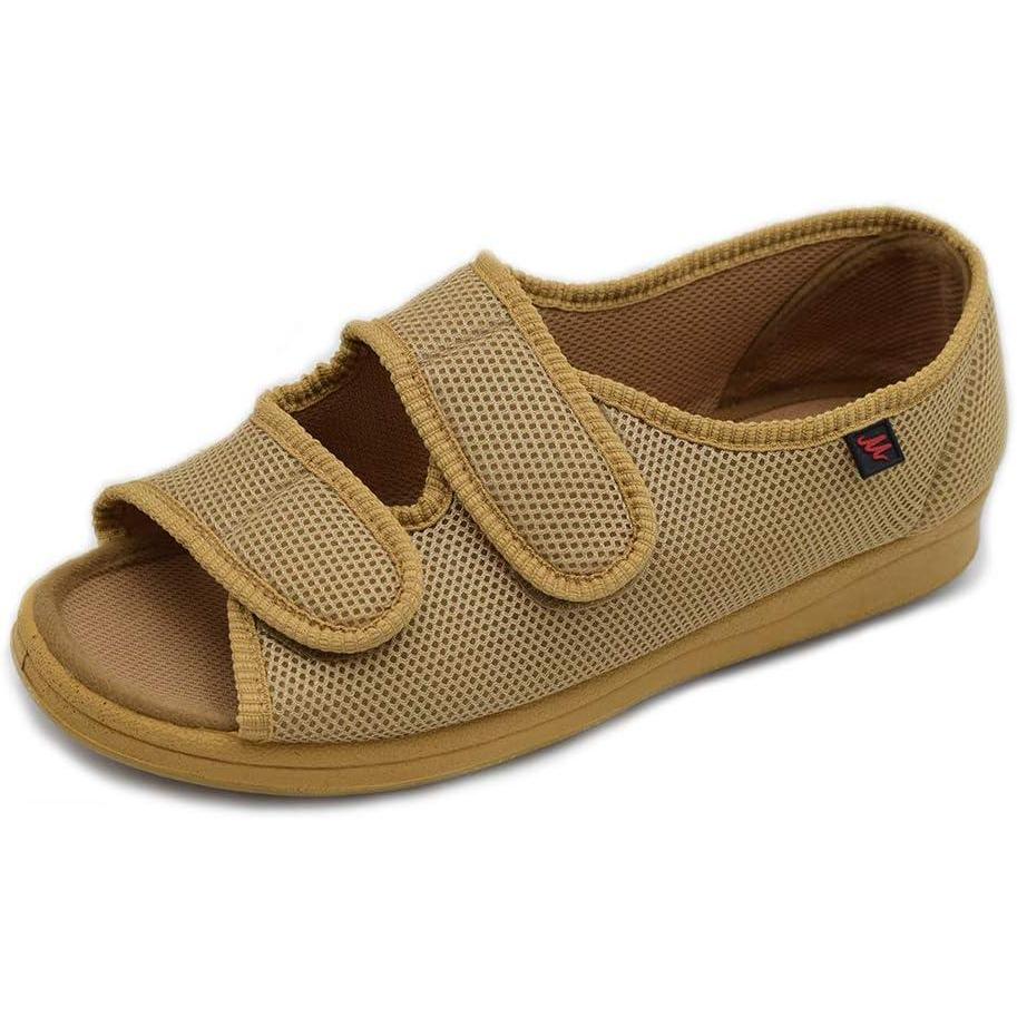 image:imageMei MACLEOD Womens Diabetic Slippers Open Toe  Adjustable House Slippers for Swollen Feet Bunions Edema Wide Width Slip On Sandals for Elderly WomenApricot