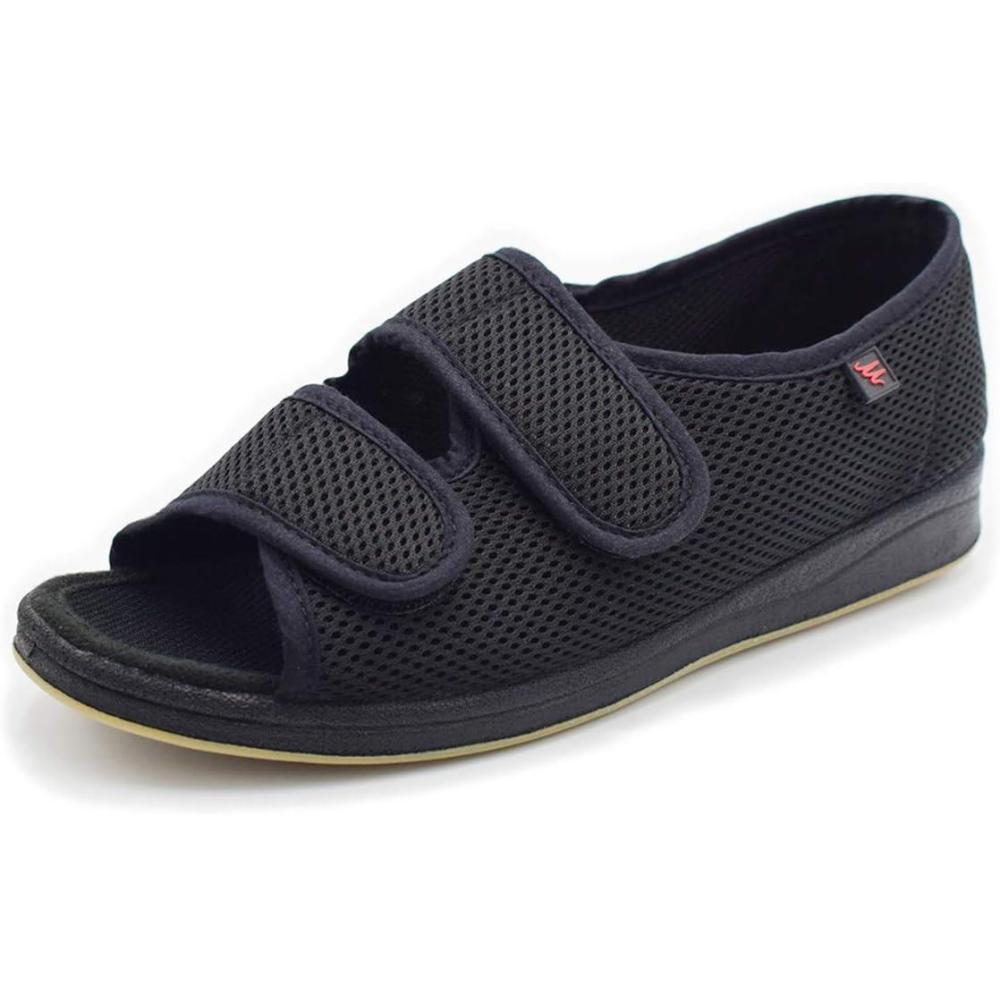 image:imageMei MACLEOD Womens Diabetic Slippers Open Toe Adjustable House Slippers for Swollen Feet Bunions Edema Wide Width Slip On Sandals for Elderly WomenBlack